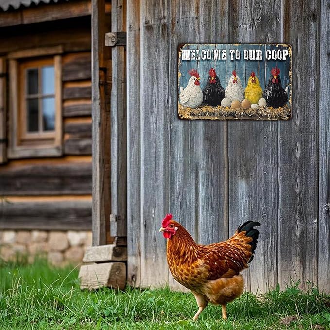 Funny Chicken Signs Chicken Coop Welcome to Our Coop Aluminium Sign Metal Chicken Signs Decor Home Ktichen Farm are Wall 12x8 Inch Vintage Chicken Coop Metal Tin Signs Poster