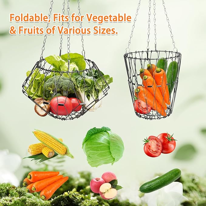 2 Pack Hanging Chicken Feeder Accessories,9.25IN Large Foldable Chicken Vegetable Treat Holder Basket,Sturdy Hanging Poultry Feeder Cabbage Bowl Sack with 4Pcs 20inches Hanging Chain for Chicken Coop
