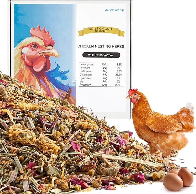 23oz Luxury Chicken Nesting Herbs, 7 Natural Floral & Herbal Blend Nesting Herbs for Chicken Coop Living Bedding, Pads, Boxes and Hen Coop Accessories, Calm Hens, Better Egg Quality