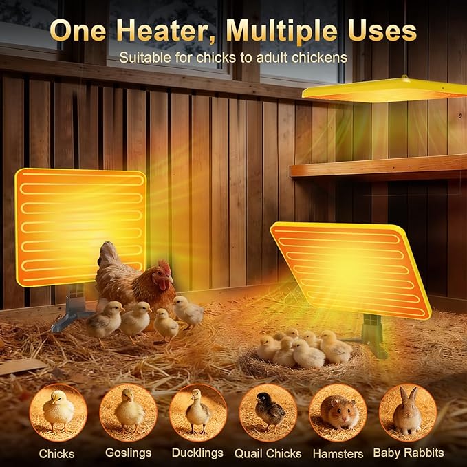 Brooder Plate for Chicks, 50–158℉ Chick Heat Plate with Smart Thermostat, UL Certified Radiant Heating Panel Brooder Heater, 180° Adjustable Angle & Hanging Design for Poultry Brooding & Chicken Coop