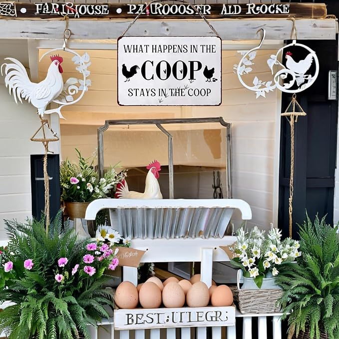 Chicken Decor for Coop Funny Outdoor Vintage Metal Chicken Signs