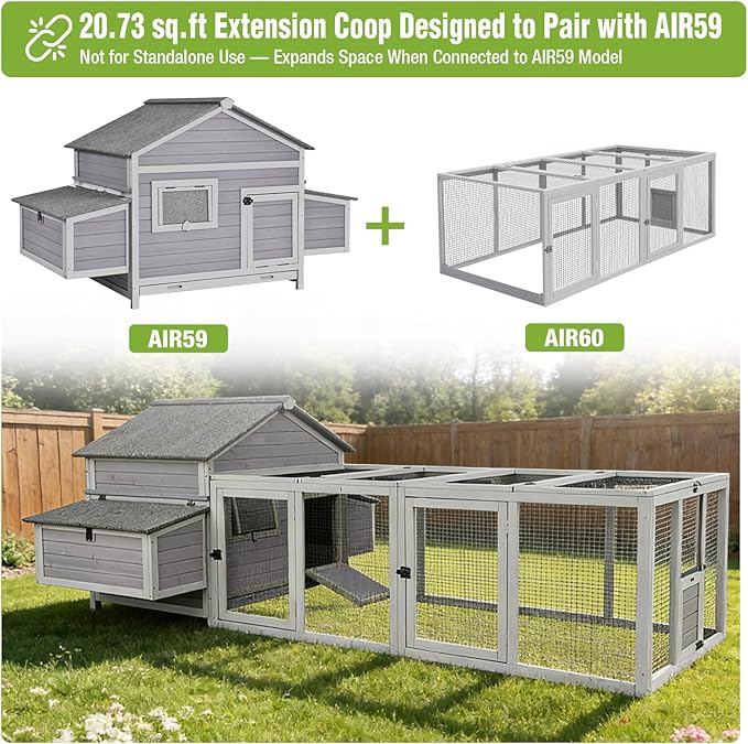 GUTINNEEN Large Chicken Run Extension with 20.73 sq.ft Space, Sliding Chicken Door, 1/2" Galvanized Wire, Secure Locks & Easy-Access Doors, Cozy Coop Chicken Cage Poultry Cage Outdoor