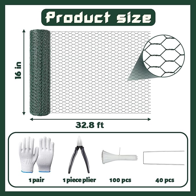 32.8FT x16IN Plant Protectors from Animals,Free-Cut Metal Chicken Wire for Outdoor Plants to Keeping Rabbits Squirrels Chicken Animals Out