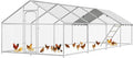 Large Metal Chicken Coop with Roosting Perch, Waterproof and UV Protection Cover, Chicken Run Outdoor Walk-in Cage Chicken Rabbit Duck Hen House for Yard Farm Use Spire Roof (10’ W x 26.2’ L x 6.4’ H)