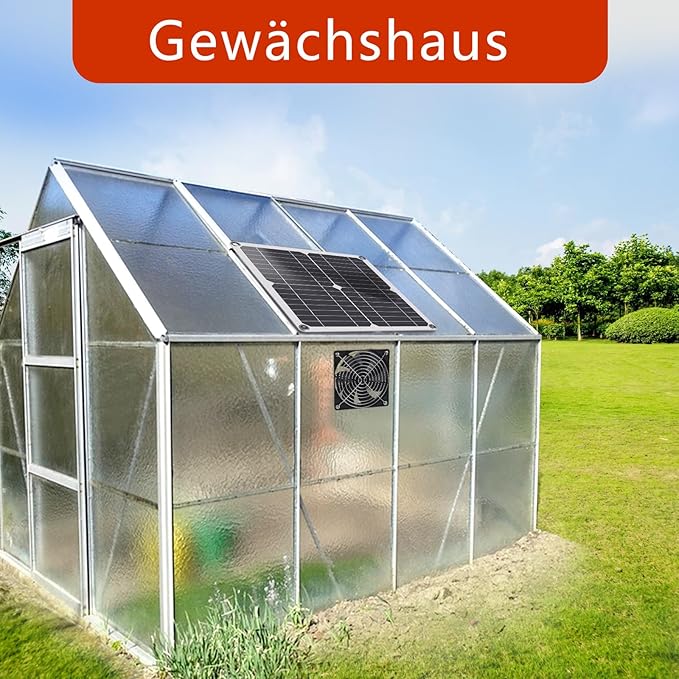 Solar Fan, 12W Weatherproof Solar Panel with DC Fan for Small Chicken Coops, Greenhouses, Sheds, Pet Houses, Intake or Exhaust air