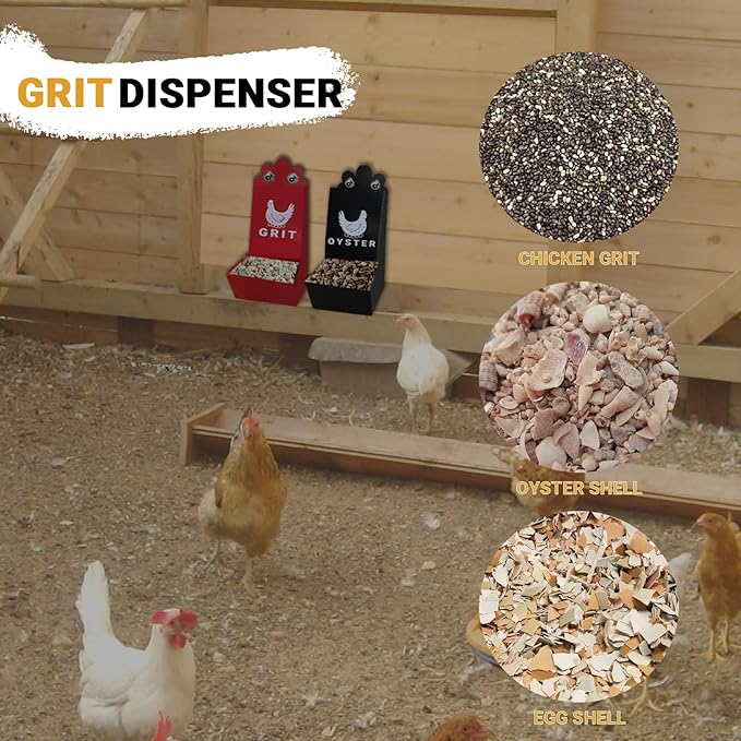 Chicken Oyster Shell Feeder and Grit Feeder Metal Chicken Feeder Chicken coop Accessories Automatic Chicken Feeder (Black & Red)