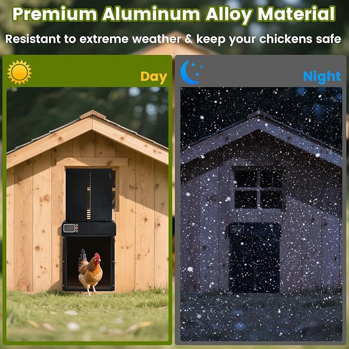 Automatic Chicken Coop Door, Chicken Automatic Door with Manual & Timer Mode, Anti-Pinch Automatic Chicken Door, Aluminum Alloy & LCD Screen
