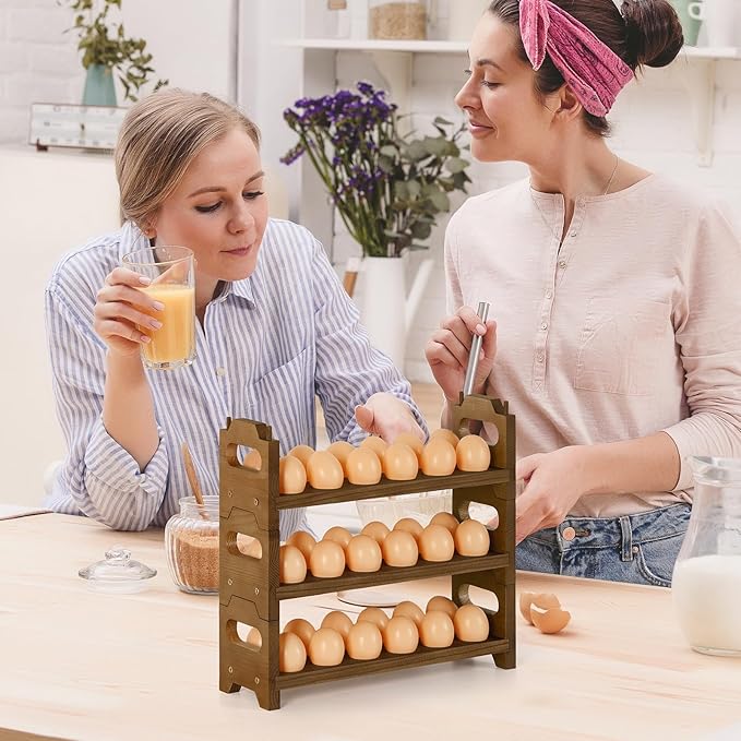 Wooden Egg Holder Countertop Fresh Chicken Egg Holders Storage for Gathering Fresh Eggs, 3-Tier Stackable with 36 Eggs, Farmhouse Home Eggs Rack Organizer Decoration