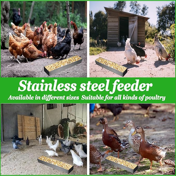30 * 9 * 6cm Chicken Feeder, Hanging Chicken Feeder, Stainless Steel Chicken Waterer, Water Trough, Poultry Feeding Container with Hooks.
