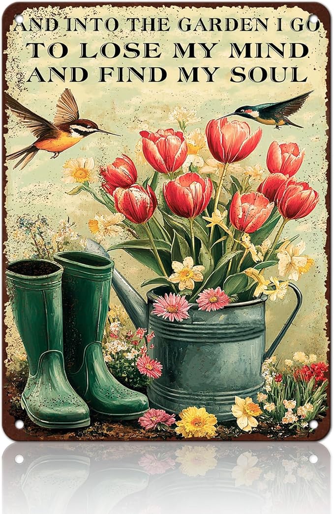 Vintage Tin Sign And Find My Soul Flower Sign Retro Sign for Home Office Kitchen Bar Cafe Garden Wall Decor 12x16 Inch