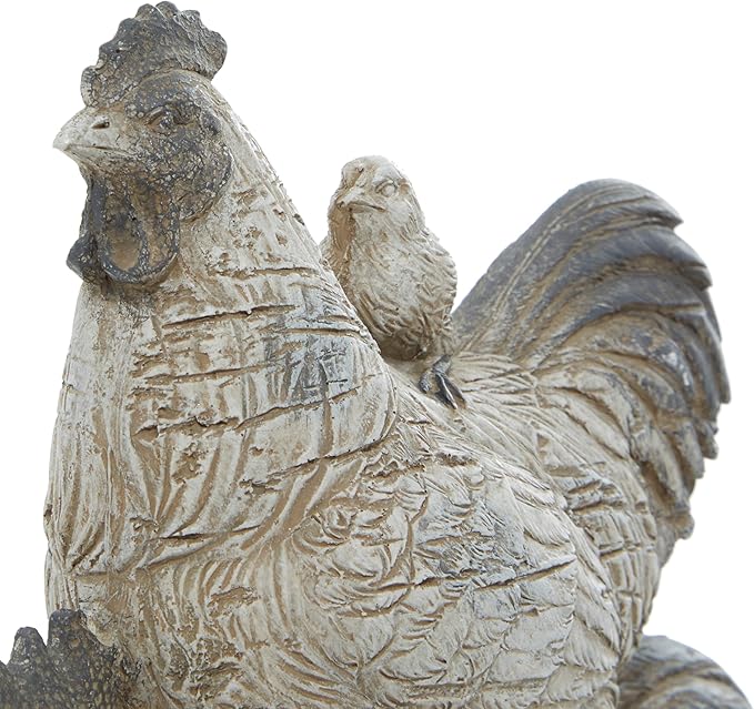 Deco 79 Polystone Rooster Decorative Sculpture Home Decor Statue, Accent Figurine 8" x 5" x 12", White