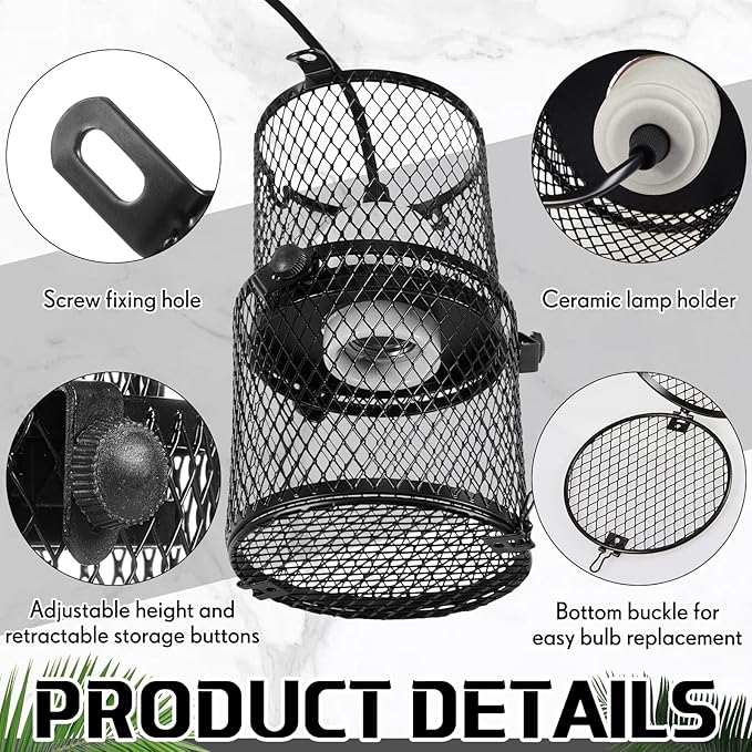 VIHOSE 4 Pcs Retractable Reptile Heat Lamp Holder Reptile Anti Scald Lampshade Ceramic Heat Emitter Heating Lamp Shade with Switch for Pet Amphibian Snakes Lizards Turtle Frogs Chicks, Without Bulb
