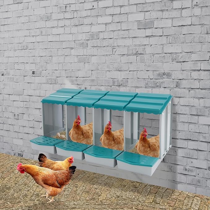 Chicken Nesting Boxes 4 Compartment PP Nesting Box with Inclined Nesting Boxes & Vented Holes Wall Mount Chicken Laying Boxes for Chicken Coop (Green)
