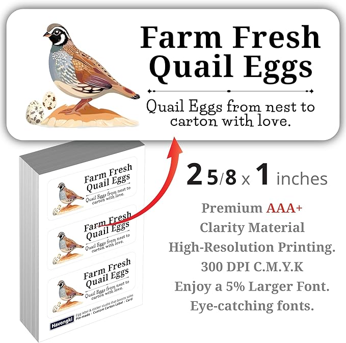 120 Quial Egg Carton Labels Stickers | White | Farm Fresh Eggs | 4 6 12 15 18 30 48 50 Count - Basket Box Container Extra Organizer Farm Supplies, 66mm x 26mm