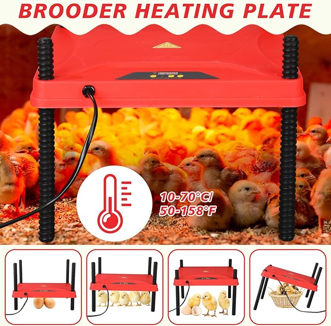 8 Pcs Brooder Box for Chick Starter Kit Include Brooder Heating Plate Chicken Pen Chicken Waterer Feeder Perch Flip Top Poultry Feeder Brooding Box Heat Poultry Waterer for Chick Duck