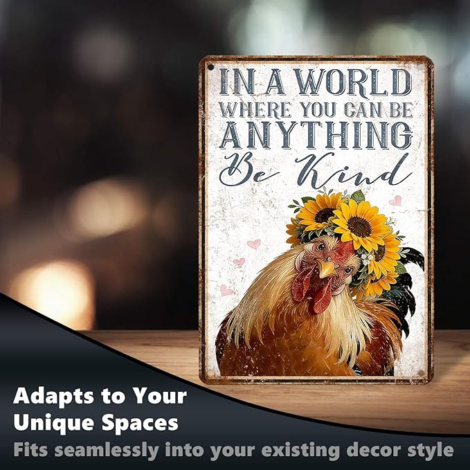 Chicken Metal Sign Chicken Coop Metal Decor In A World Where You Can Be Anything Be Kind Tin Signs Vintage Farmhouse Poster Rustic Wall Decor For Home Farm Office Cafe Bar 16 * 12 In
