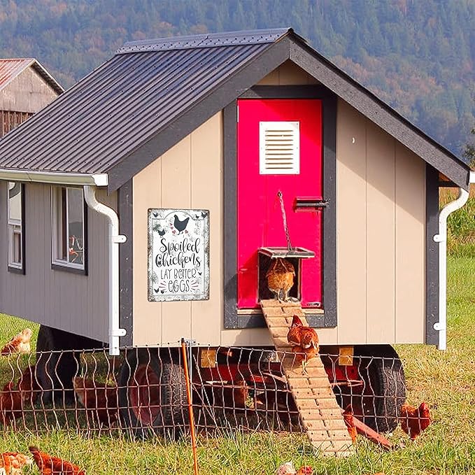 Chicken Coop Signs Outdoor - Farmhouse Farm Spoiled Chickens Lay Better Eggs Tin Sign, Funny Metal Signs Accessories Outdoor Home Wall Decor 8x12 inch