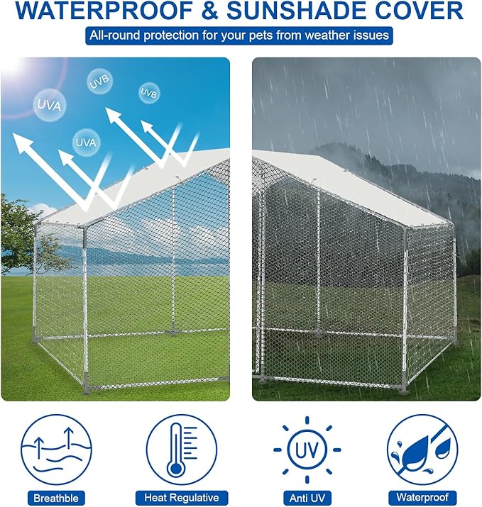 Large Metal Chicken Coop with Roof and Run for 6-10 Chickens, Walk-in Outdoor Chicken Runs for Yard with Waterproof Cover,Wire Mesh Poultry Cage as Hen House,Duck Coop,Rabbit Hutch