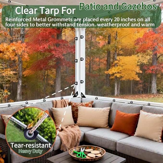 Clear Tarp with Grommet, 5x7ft Heavy Duty Waterproof PVC Transparent Tarpaulin Poly Clear Vinyl Tarp Cover,14Mil Clear Awning Canopy Patio Enclosure,for Home Garden Outdoor