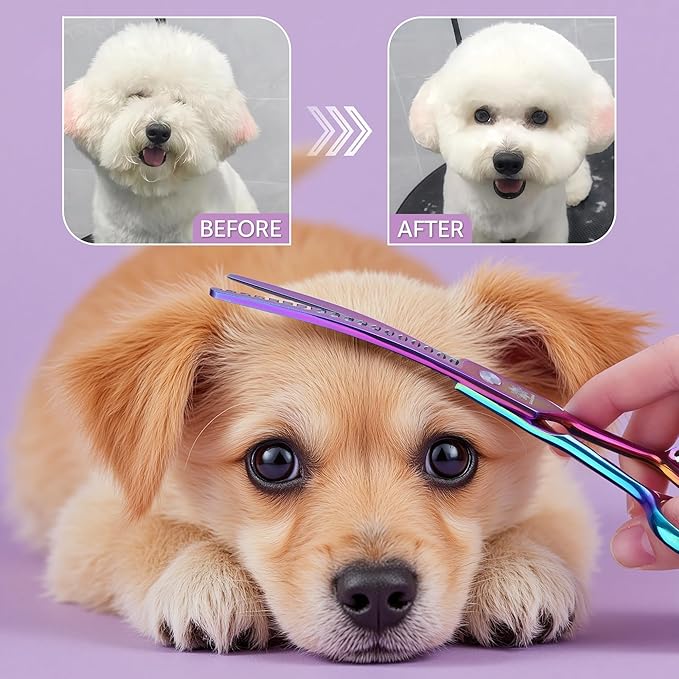 6.5" Professional Chunker Shear Twin Tail Downward Curved Pet Grooming Thinning/Blending Scissors Dog&cat Grooming Chunkers Shear (6.5 inches)