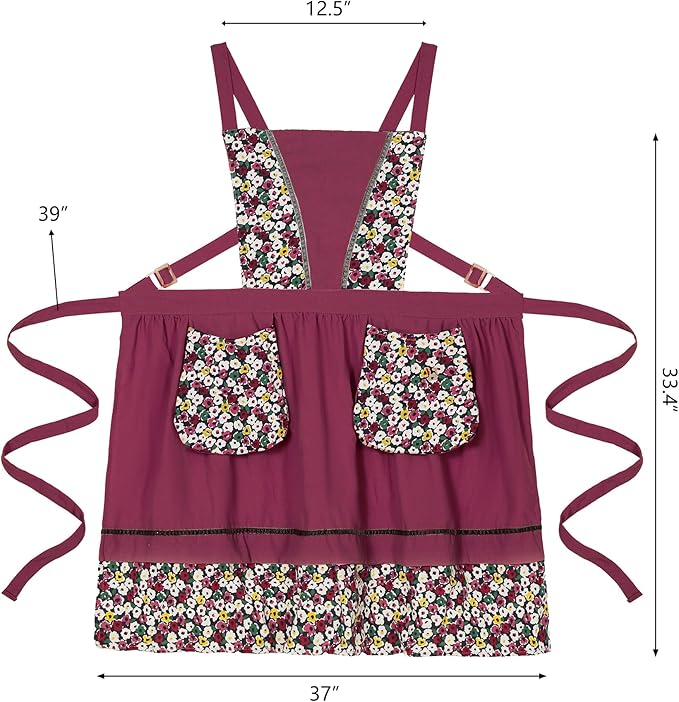Kitchen Aprons for Women with Pockets Cute Vintage Chef Pinafore Apron for Gardening Cooking Baking Painting
