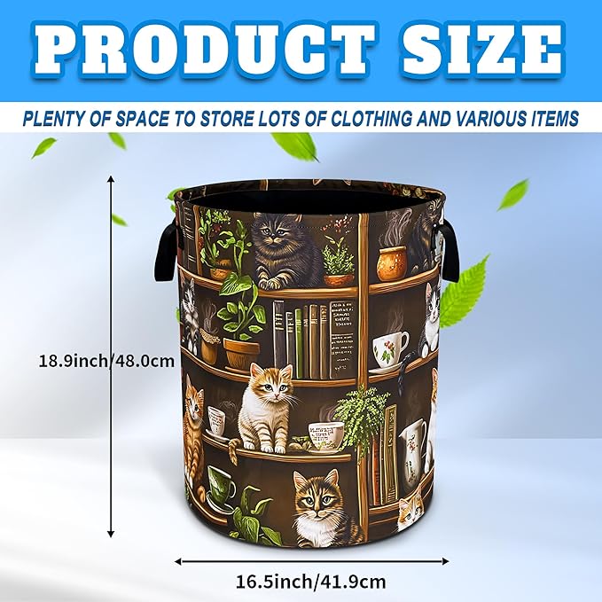Cute Cat Laundry Basket Bookshelf Animal Oxford Cloth Laundry Hamper Funny With Handle Foldable Portable Clothes Storage Basket 18.9 X 16.5 In Storage Bag For Laundry Room/Bathroom/Bedroom/Dormitories