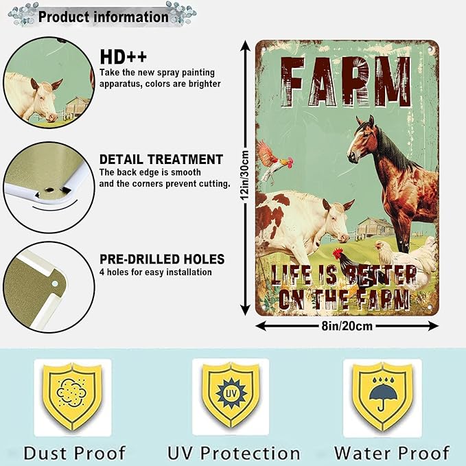 Vintage Metal Tin Sign Farm Sweet Farm Life is Better on the Farm Sign for Cafe Home Bar Pub Garage Hotel Garden Wall Decor Art 12 * 8in