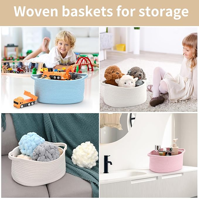 Cute Woven Easter Basket with Handle, Baskets for Gifts Empty, Present Containers for Raffle Baby Shower Burr Basket, Decorative Organizer Box for Storage Baby Toy, 13" D x 8" W x 6" H