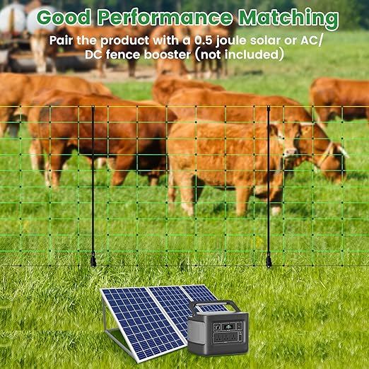 Electric Fence Netting, Portable Livestock Fencing for Sheep, Cattle, Net Fencing Kit with 14 Posts Double Spiked, Movable Poultry Netting for Backyards, Homesteaders, Farms Ranches (164 * 35.43)