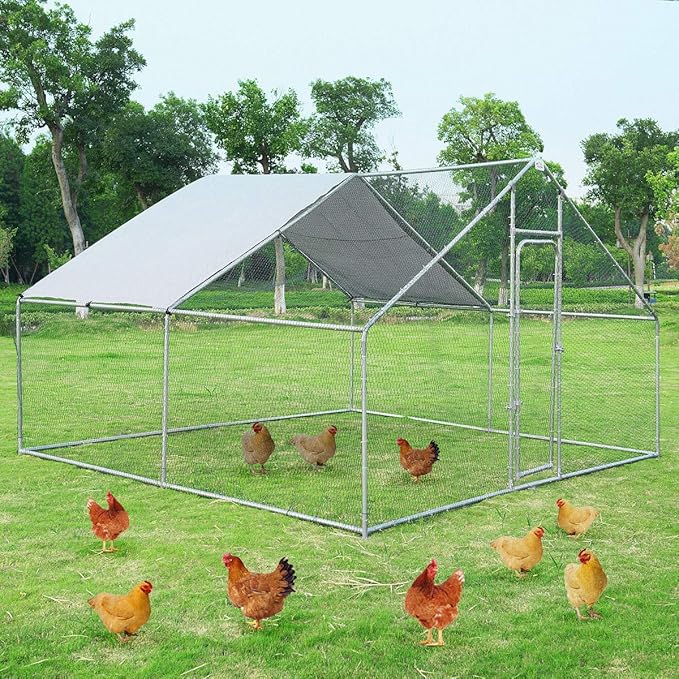 Giantex 13ft Large Metal Chicken Run, Walk-in Chicken Coop with Waterproof Cover, Poultry Enclosure Hen Cage Run House Rabbits Habitat Farm Pen for Outdoor Backyard Farm (13 x 13 ft, Spire)