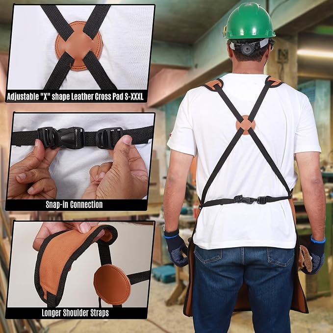 Woodworking Apron for Men - 9 Reinforced Pockets Durable Canvas Padded Cross Straps - Woodworking Gifts for Men