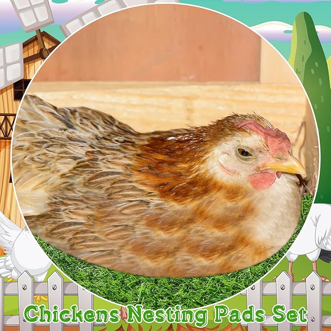 Zhengmy 12 Pcs Chickens Nesting Pads Set Nest Box Bedding Washable Nesting Pads for Chicken Coop, Artificial Grass Rug Carpet Synthetic Turf Mat, 12 x 12 x 1.2 Inches(Green)
