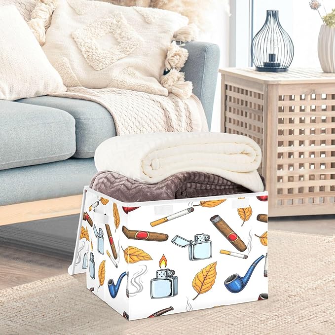 Pipes Leaves Smoke Storage Bins with Lids Foldable Storage Basket with Handles Collapsible Large Fabric Organizer Containers for Clothes Shelves Closet Office Home