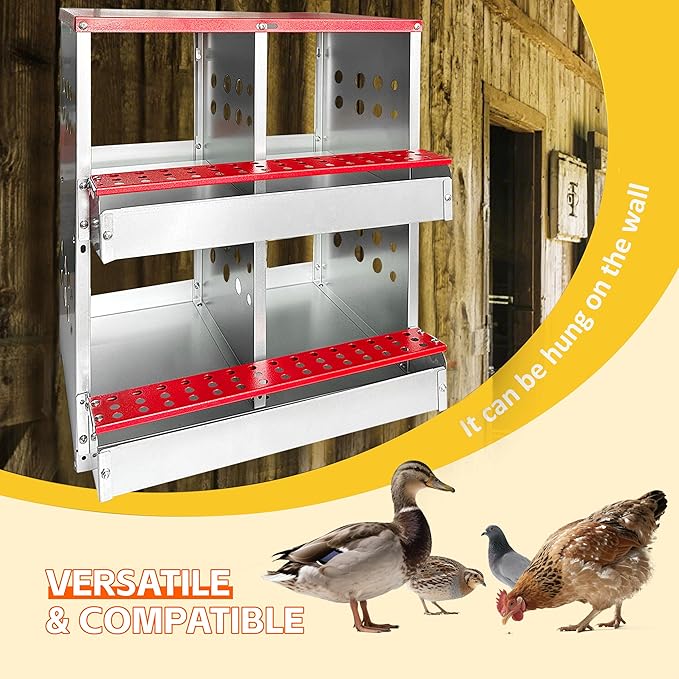 Chicken Nesting Boxes,4 Compartments Metal Chicken Laying Box with Roll Out Egg Collection with Large Vented Holes for Chickens, Hens, Ducks, Large Egg Laying Boxes (4 Compartments)