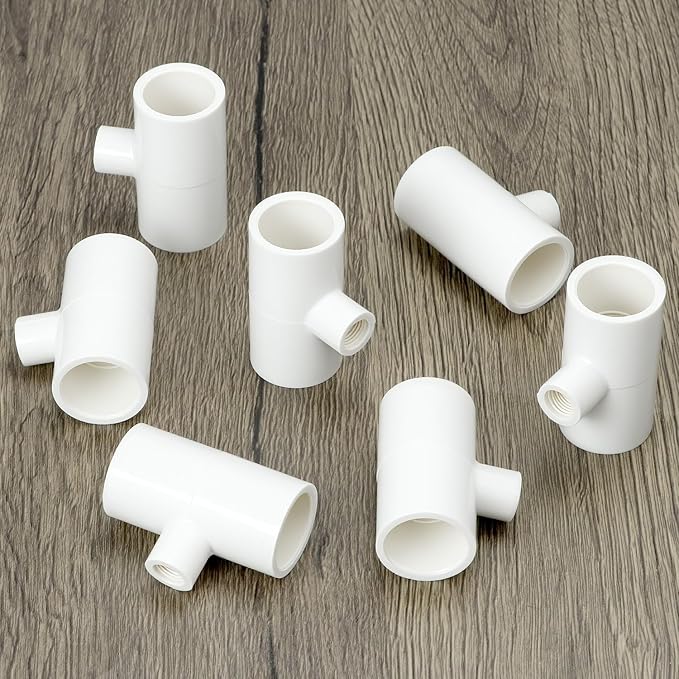 QWORK Chicken Waterer PVC Tee Fittings, 20 Pack PVC Pipe Fitting, Fully Automatic for Threaded Poultry Drinker, White