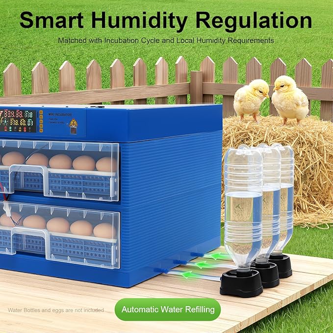 128-Egg Incubator with Automatic Turning, Digital Temperature & Humidity Control - Poultry Hatcher Machine for Chicken, Duck, Goose, Quail & Bird Eggs-Blue