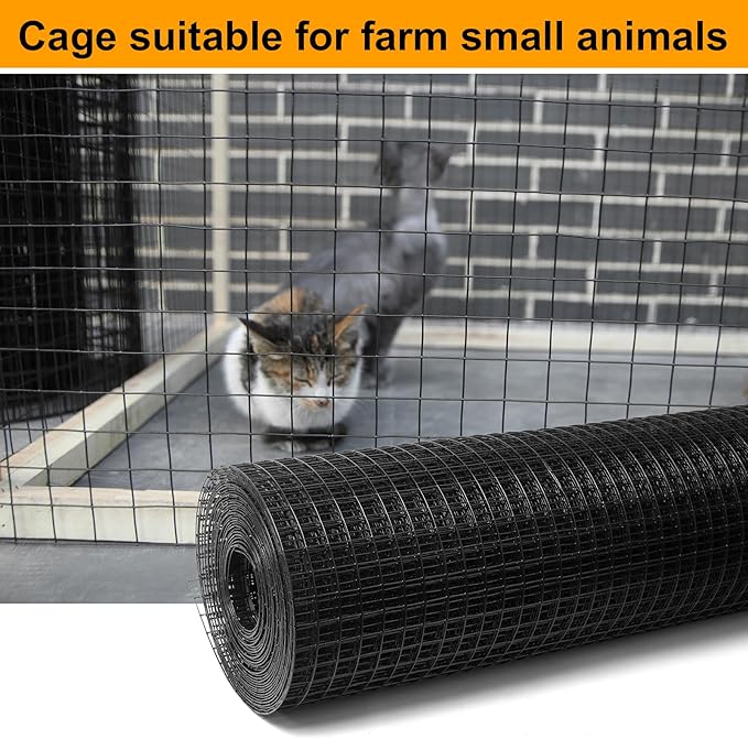 Black Hardware Cloth 1/2inx36inx100ft, Chicken Wire Fencing, 19Gauge, Vinyl PVC Coated Mesh, Welded Wire mesh, Perfect for Gopher Wire, Rodent Mesh, Tree Guard, Chicken Coop