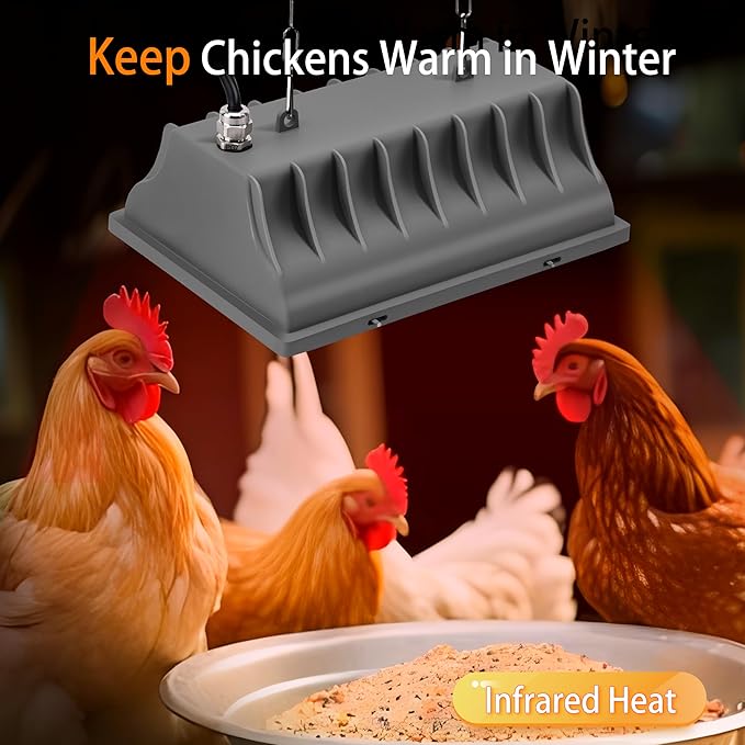 Chicken Brooder Heater Lamp 175W Brooder Heating Plate for Chicks Hanging Light Heated Adjustable Temp & Height with Anti-Fall Aluminum Alloy Lamp Shade Suitable for Chickens, Ducks, Poultry (grey)