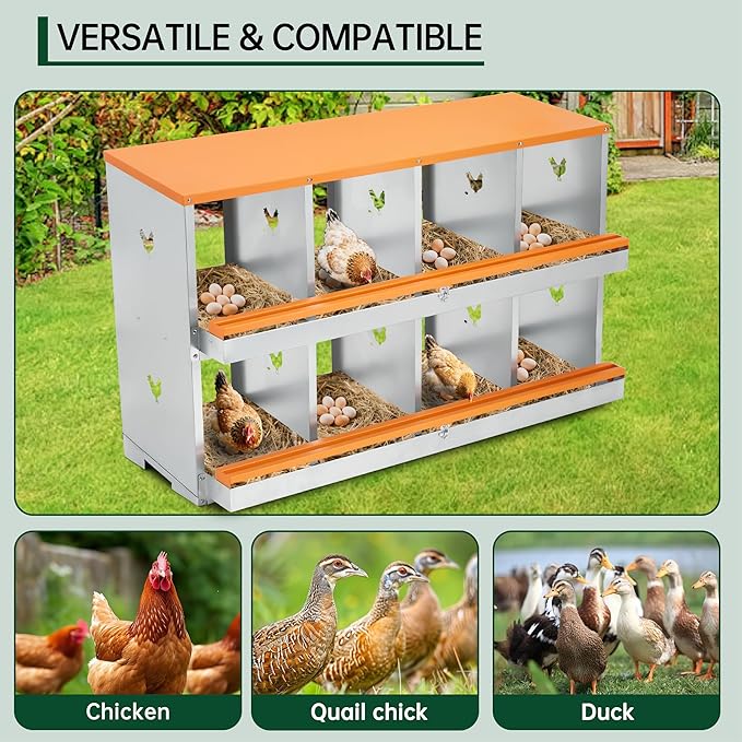 Garvee Nesting Boxes for Chickens, 4 Compartments Metal Chicken Nesting Box, Chicken Egg Laying Box with Large Vented Holes for Easy Egg Collection