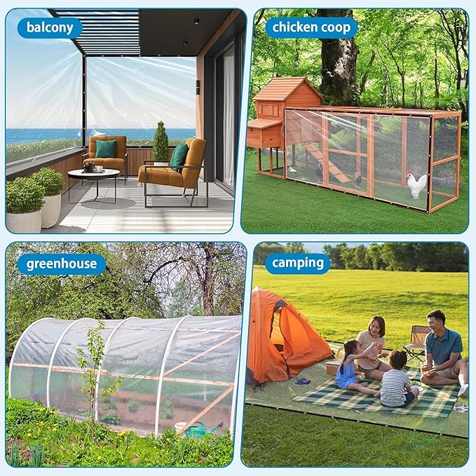Clear Tarps with Grommets 4x6ft -2Piece,Heavy Duty Waterproof Tarp Cover,Transparent PVC Vinyl Tarpaulin for Outdoor,Plant,Garden,Chicken Coop,Patio,cat Litter