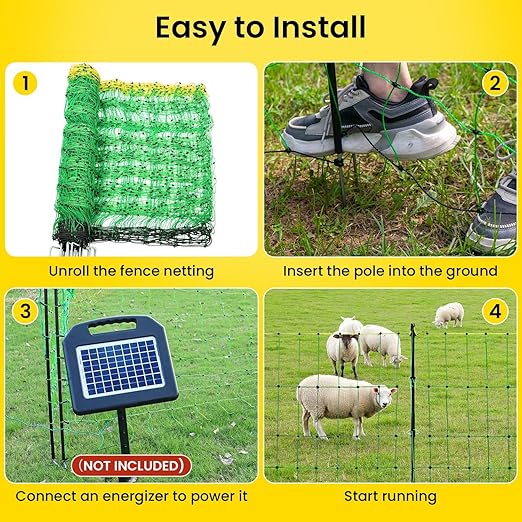 Electric Fence Netting, 42.6" H x 164'L Electric Anti-Predator Poultry Fence, PE Net Fencing Kit with 14 Posts Double Spiked, Movable Livestock Nets for Sheep, Hogs, Cattle