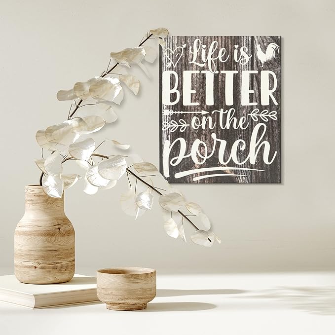 JennyGems Life is Better on the Porch Wooden Sign, Farm Life Decor and Wall Hanging, Brown Rustic Color, Made in USA