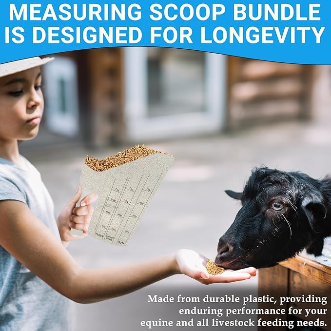 Clear Plastic Feed Scoop with Measurement Markings, Durable Sturdy Handle, Reusable Pellet Scoop for Horse Goat Sheep Cattle Stable Feeding, Large