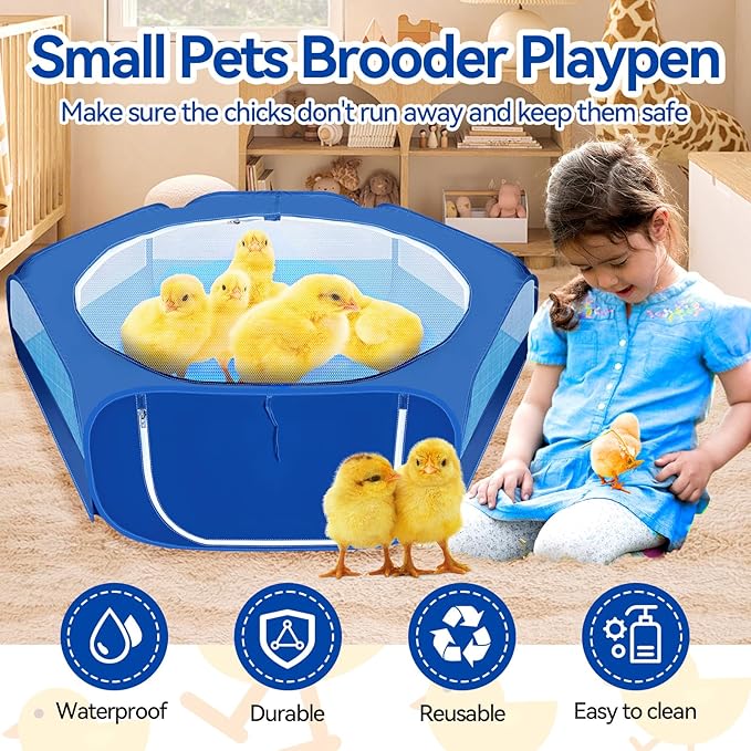 Foldable Portable Small Animals Playpen,Breathable Mesh Chicks Cage,Waterproof Chick Brooder Tent,Small Pet Pop Up Playpen Outdoor Indoor for Small Chicken Breeds Playpens