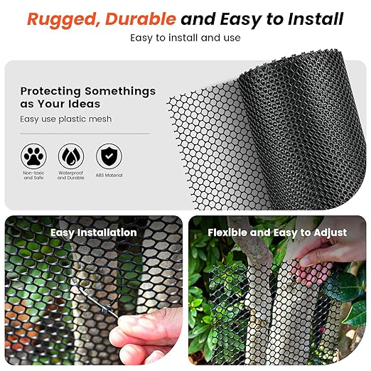 Plastic Wire Mesh,16IN x 50FT Chicken Wire Fencing for Floral Arrangements, Chicken Wire Mesh for Crafts with 100 Pcs Zip Ties,Gaden Netting for Dogs, Deers, Poultry