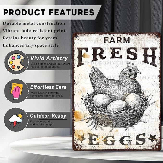 Vintage Chicken Coop Tin Sign Farm Fresh Eggs Retro Chicken Hen Rooster Metal Poster Funny Pet Lovers Wall Art Accessories for Coop Shop Bar Farmhouse Garden Plaque Farm 12 * 16inch