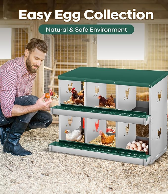 Chicken Nesting Box, 6/8/10 Compartment Metal Nesting Box,Wall Mount Chicken Nesting Boxes for Laying Eggs,Easy Egg Collection,6 Room Nest Boxes for Chickens