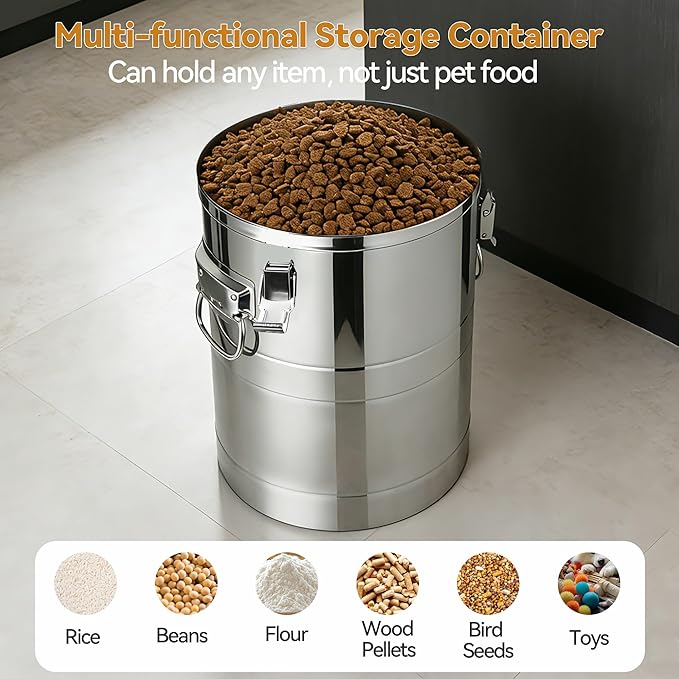 Newget 35 Lbs Stainless Steel Dog Food Storage Container, Large Airtight Pet Food Storage Bin with Lid to Keep Fresh, Metal Container with Scoop for Dog, Cat, Bird Seed, Rice, Grain & Kitchen Pantry