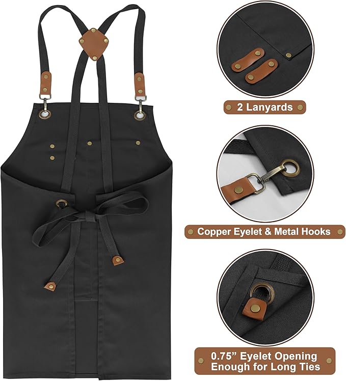 RUVANTI Work Apron for Men, Oil & Water Repellent, Poly Cotton Cross Back Aprons for Women with Pockets, Adjustable up to XXL
