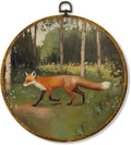 Hiuwevt Rustic Forest Fox Round Wall Art Decor, Nature Woodland Fox Hanging Canvas Prints Artwork Framed, Mild Wildflower Grass Wild Animal Circular Wall Decor for Home Bedroom, 10x10 Inch